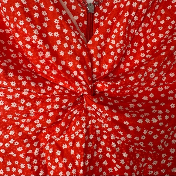 Rebecca Taylor Top Size Medium Red Silk Ditzy Floral Casual Office Career V-Neck - Picture 4 of 9